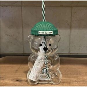 Starbucks Green-Lidded Bear Tumbler with Straw